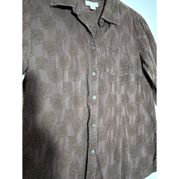Charter Club Women's Paisley Stitched Button Up Shirt in Brown - Sz 10 - Picture 3 of 5